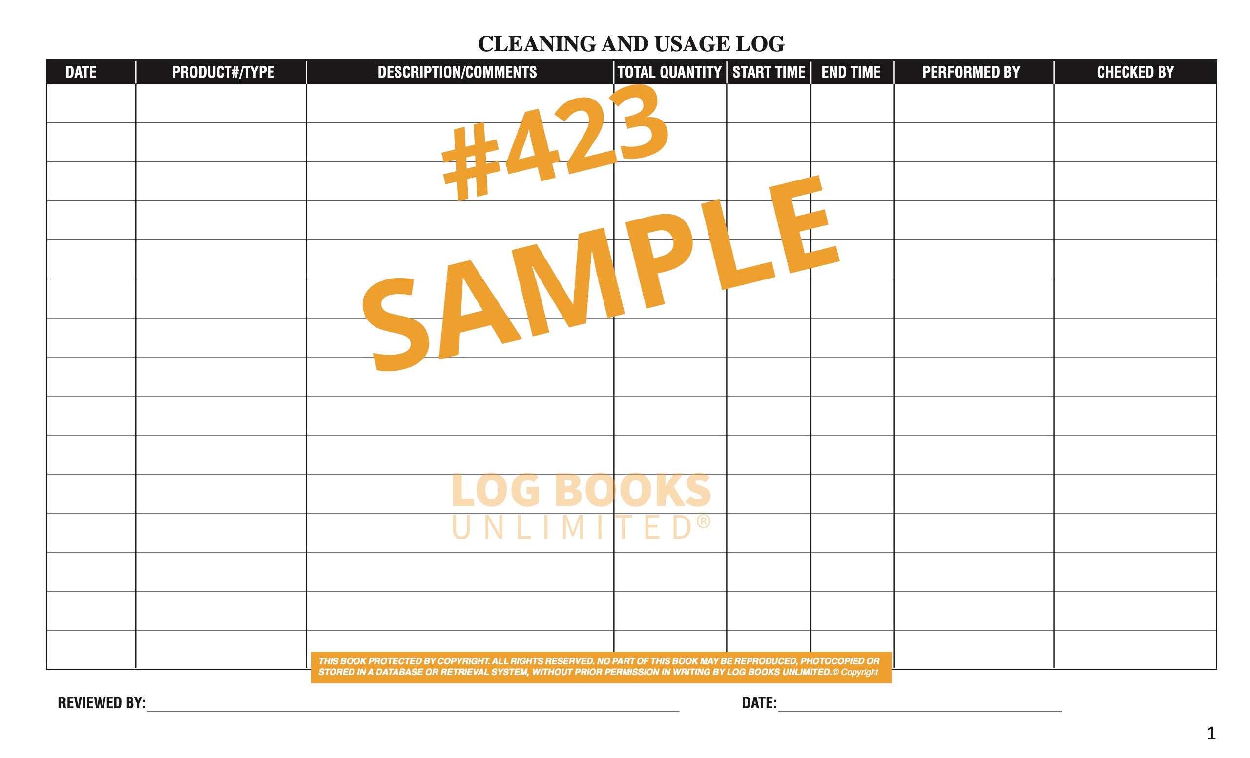 Cleaning and Usage Log Book #423 – Log Books Unlimited