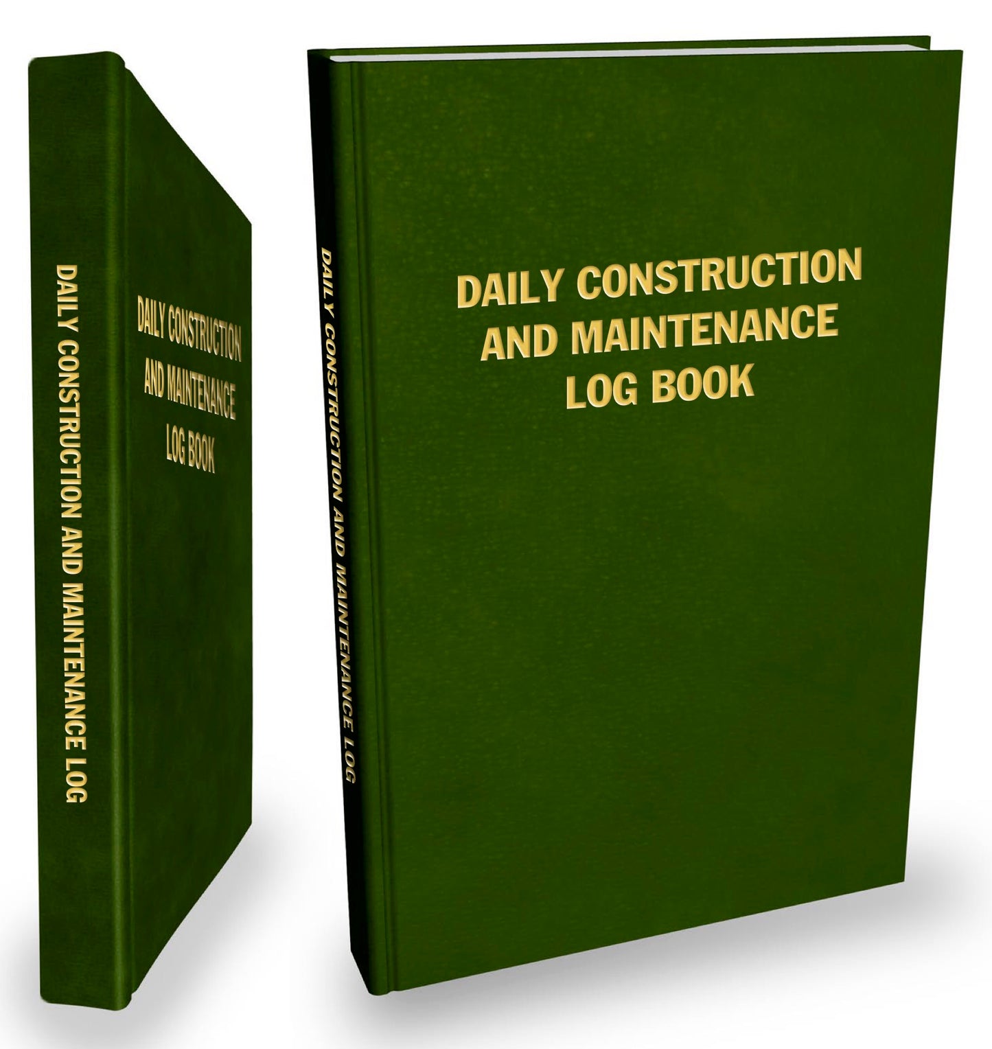 Green hardcover log books with gold text on the front cover.